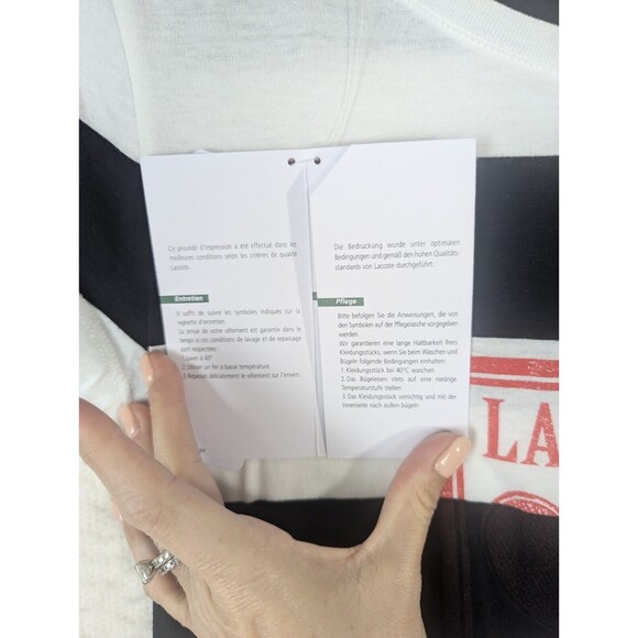 NWT Women's Lacoste Shirt Top Black Stripe Red Logo Spell Out Cotton Size 40 - Picture 7 of 9